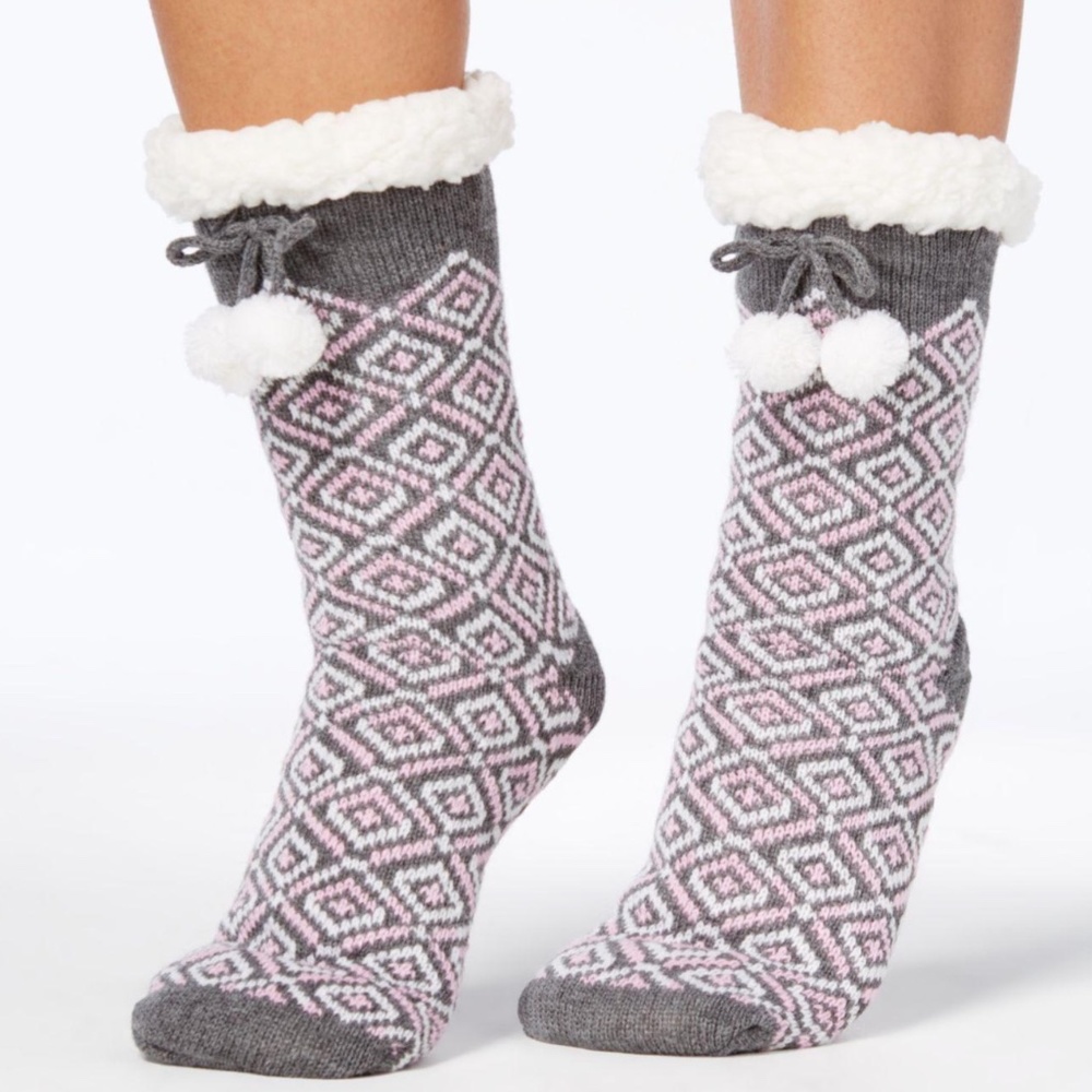 Charter Club Fleece Gripper Slipper Socks Diamonds